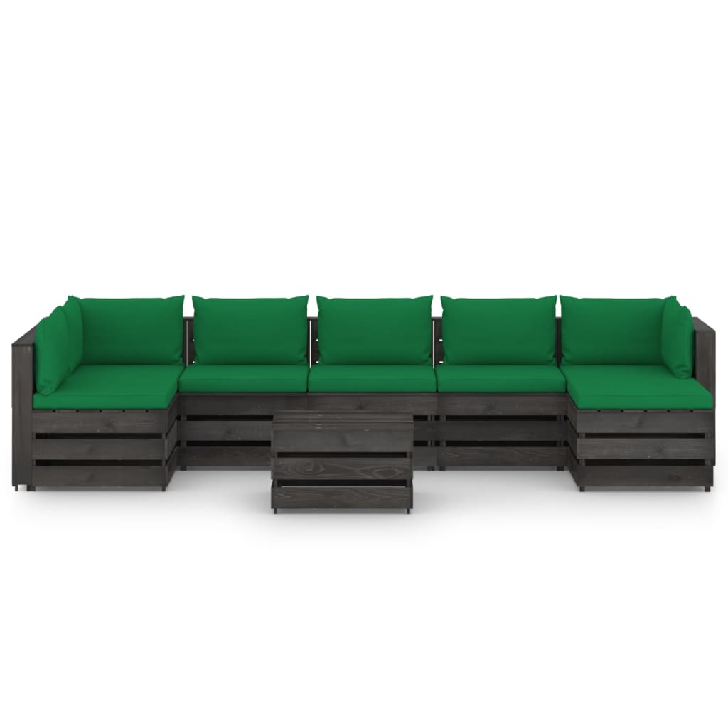 

vidaXL 8-delige Loungeset met kussens grijs geïmpregneerd hout