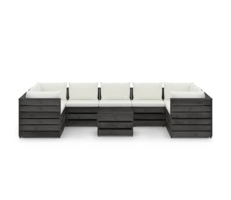 vidaXL 10-tlg. Garten-Lounge-Set mit Kissen Grau Imprägniertes Holz