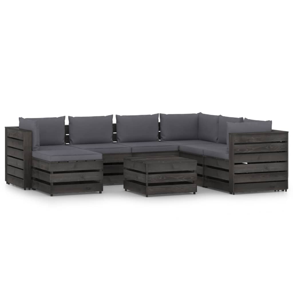 vidaXL Set mobilier de grădină cu perne, 8 piese, gri, lemn tratat vidaXL