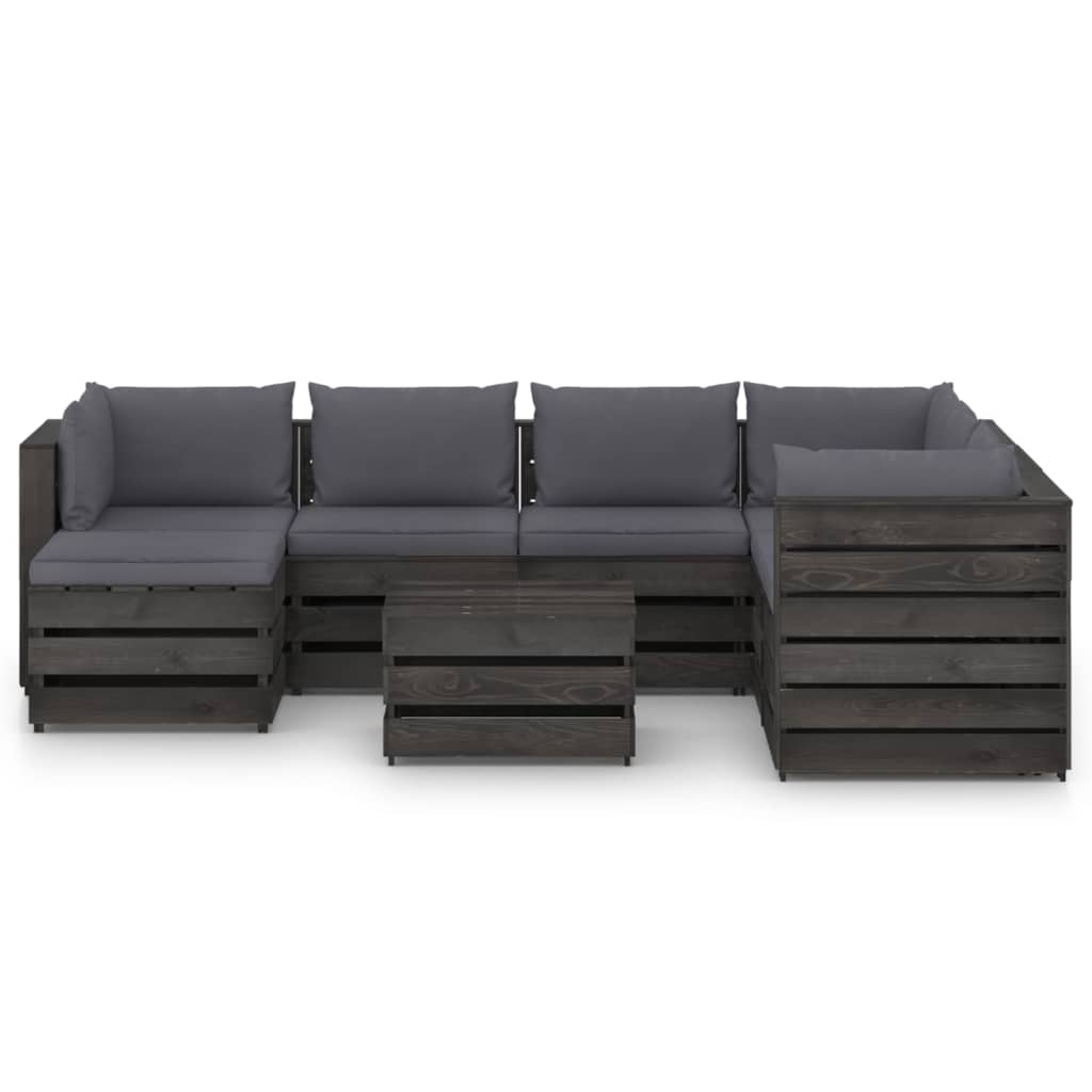 

vidaXL 8-delige Loungeset met kussens grijs geïmpregneerd hout