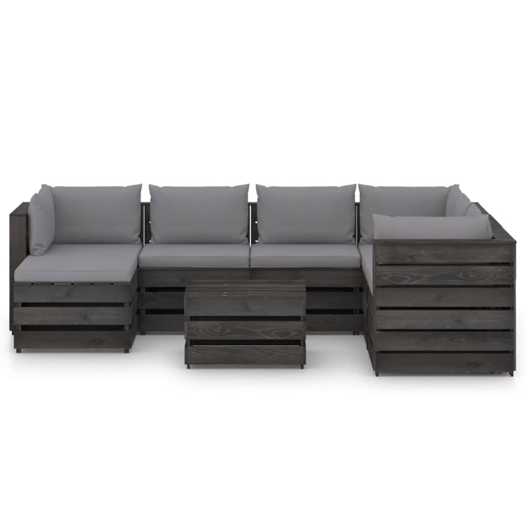 

vidaXL 8-delige Loungeset met kussens grijs geïmpregneerd hout