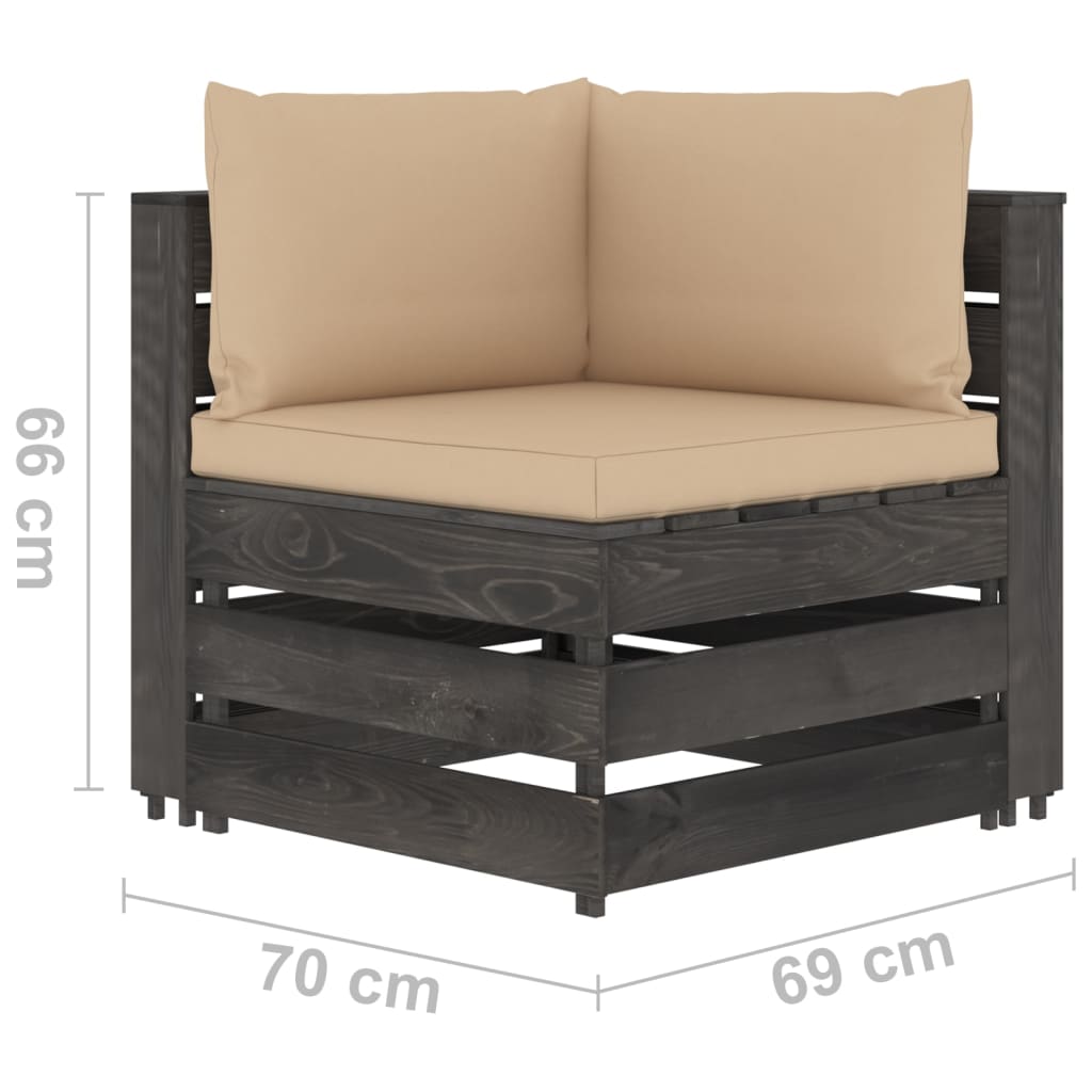 Zestaw wypoczynkowy ogrodowy z palet, beżowe poduszki, impregnowane drewno sosnowe, 69x70x66 cm
