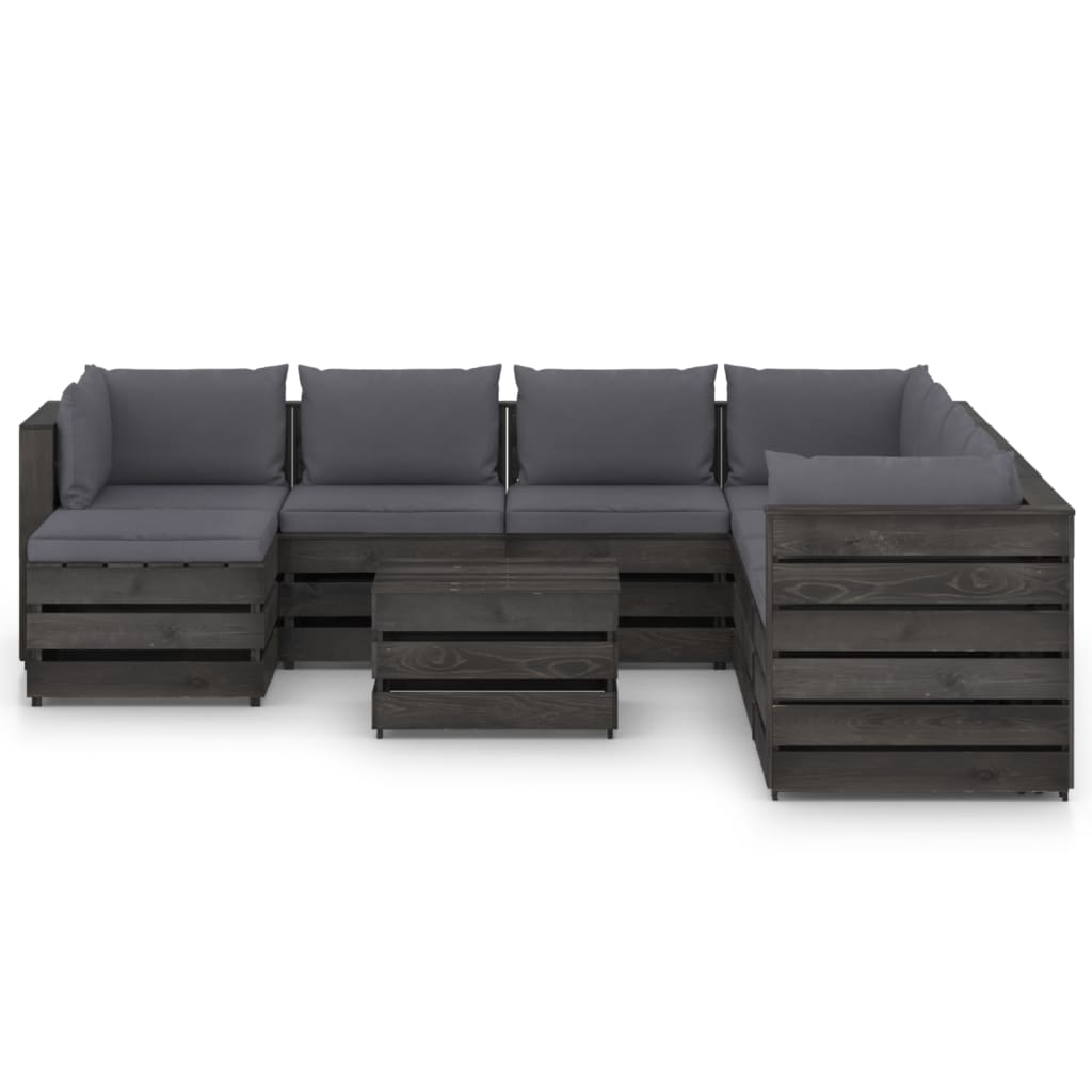 

vidaXL 9-delige Loungeset met kussens grijs geïmpregneerd hout