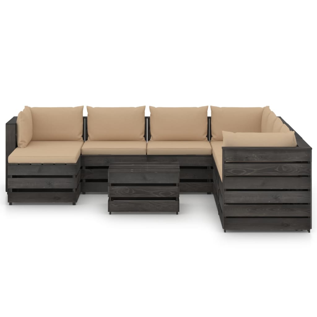

vidaXL 9-delige Loungeset met kussens grijs geïmpregneerd hout