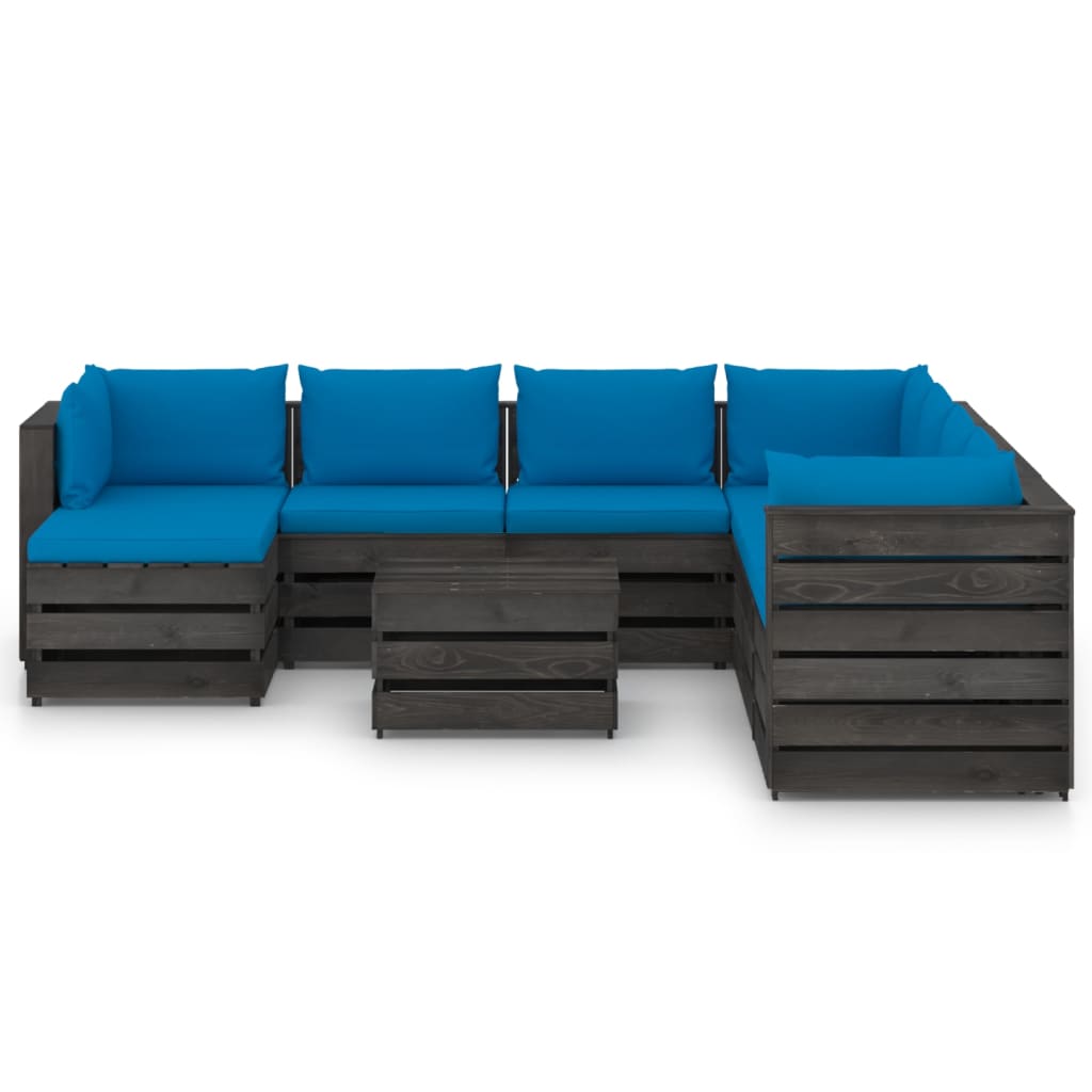 

vidaXL 9-delige Loungeset met kussens grijs geïmpregneerd hout