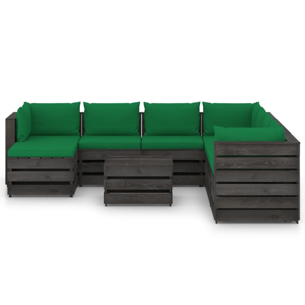 

vidaXL 9-delige Loungeset met kussens grijs geïmpregneerd hout