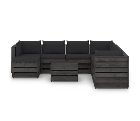 vidaXL 9-tlg. Garten-Lounge-Set mit Kissen Grau Imprägniertes Holz