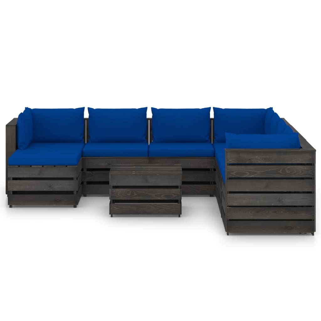 vidaXL Set mobilier grădină cu perne, 9 piese, gri, lemn tratat Gradina imagine noua