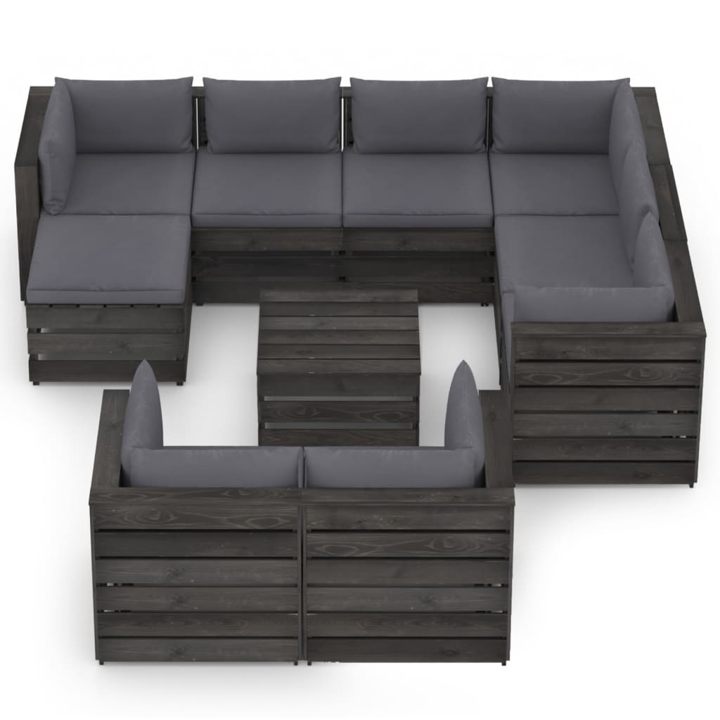 

vidaXL 10-delige Loungeset met kussens grijs geïmpregneerd hout