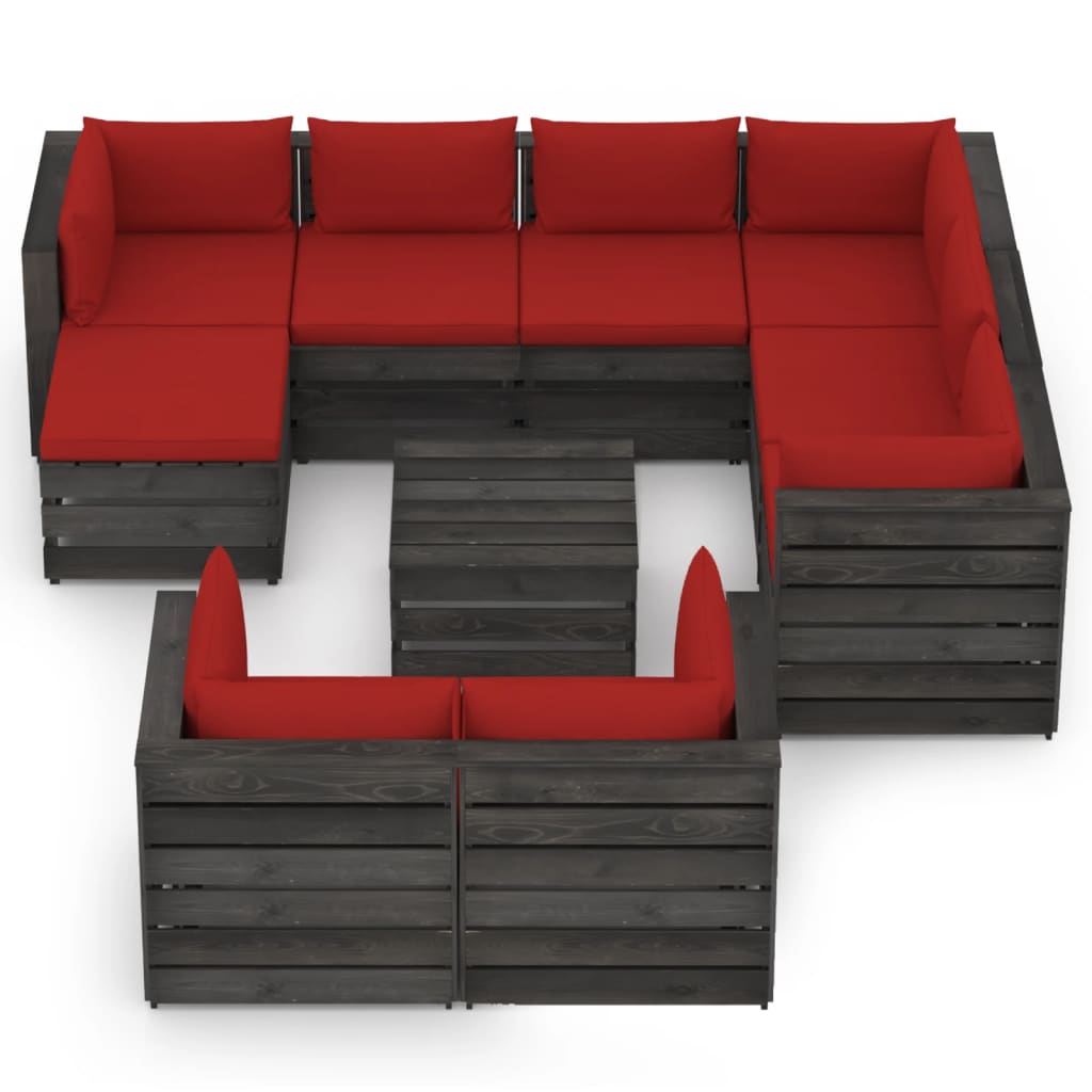 vidaXL 10 Piece Garden Lounge Set with Cushions Grey Impregnated Wood