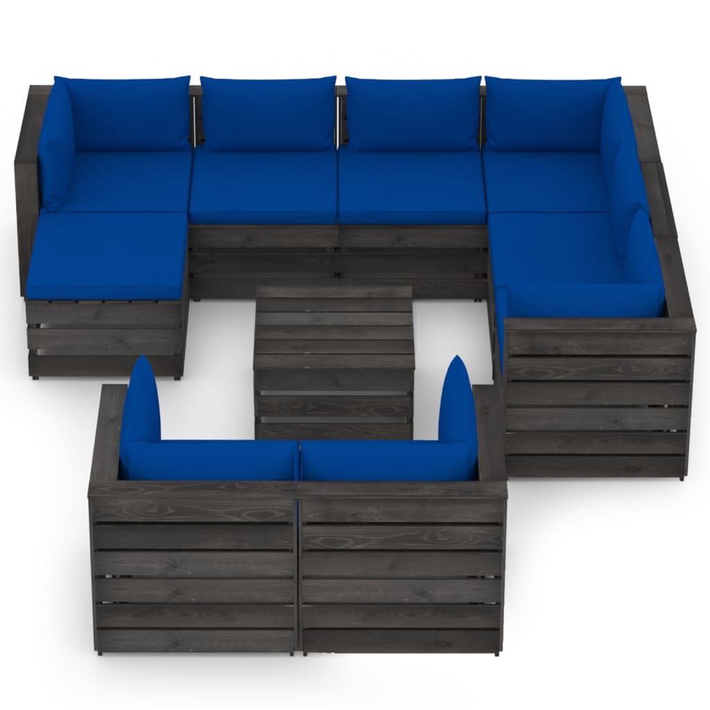 vidaXL 10-dielna sedacia súprava+podložky, sivá, impregnované drevo