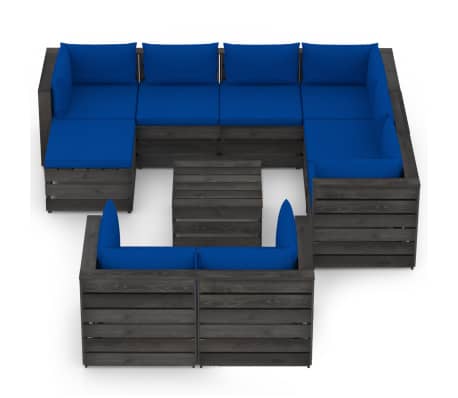 vidaXL 10-dielna sedacia súprava+podložky, sivá, impregnované drevo