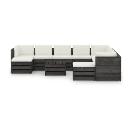 vidaXL Muebles de jardín 11 pzas con cojines madera impregnada gris