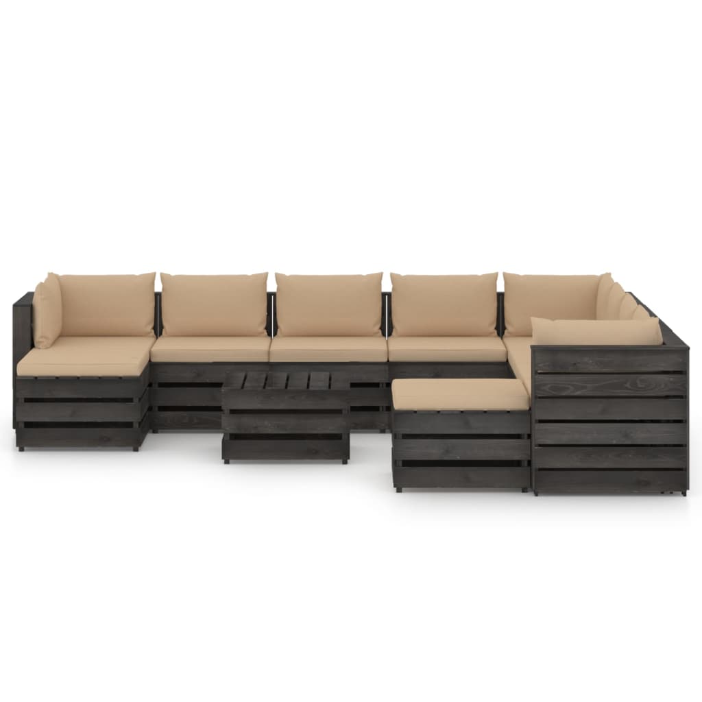 

vidaXL 11-delige Loungeset met kussens grijs geïmpregneerd hout
