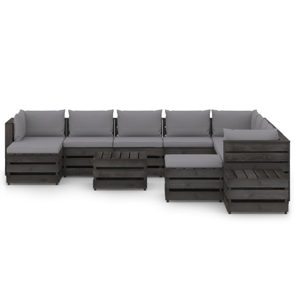 

vidaXL 12-delige Loungeset met kussens grijs geïmpregneerd hout