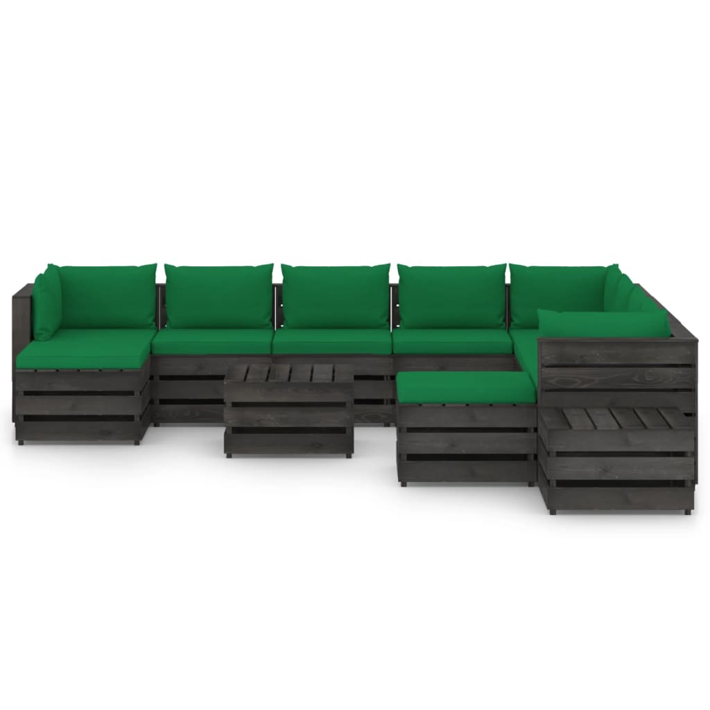 

vidaXL 12-delige Loungeset met kussens grijs geïmpregneerd hout