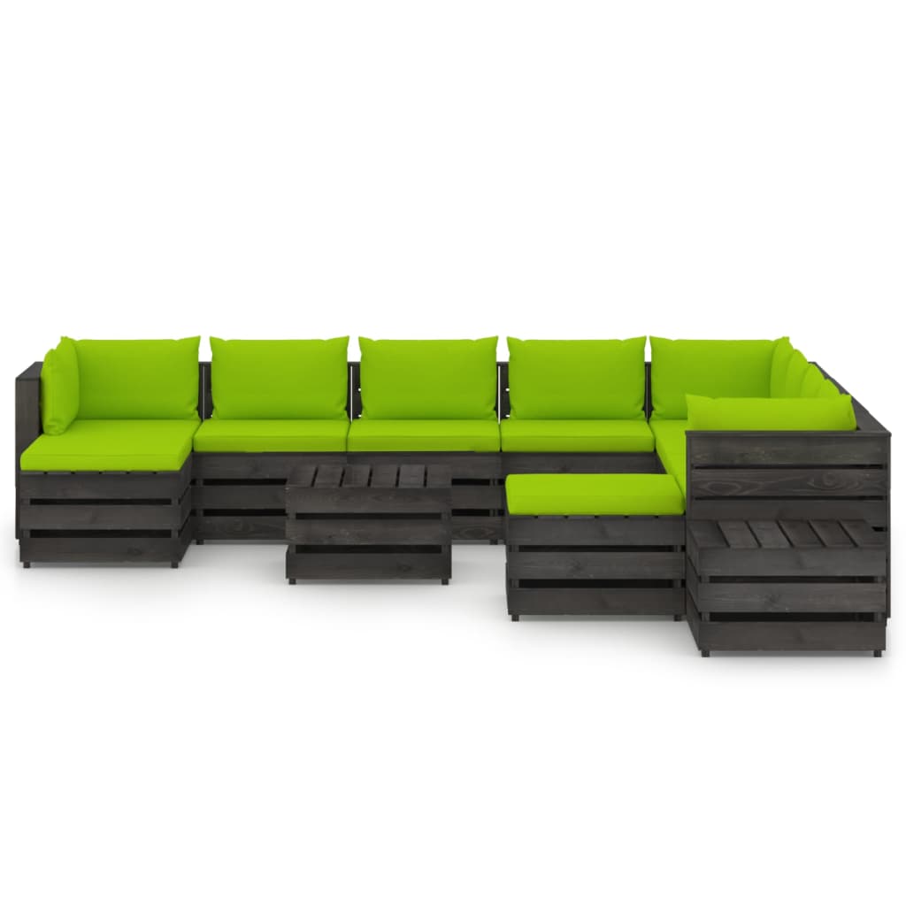 

vidaXL 12-delige Loungeset met kussens grijs geïmpregneerd hout