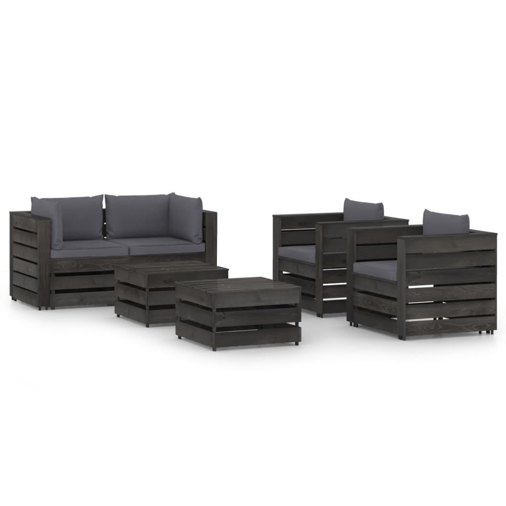 Salon de jardin 6 pcs avec coussins Bois imprégné de gris