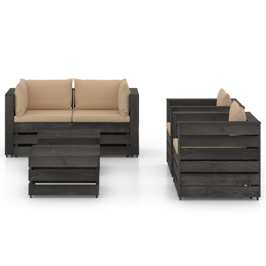 

vidaXL 6-delige Loungeset met kussens grijs geïmpregneerd hout