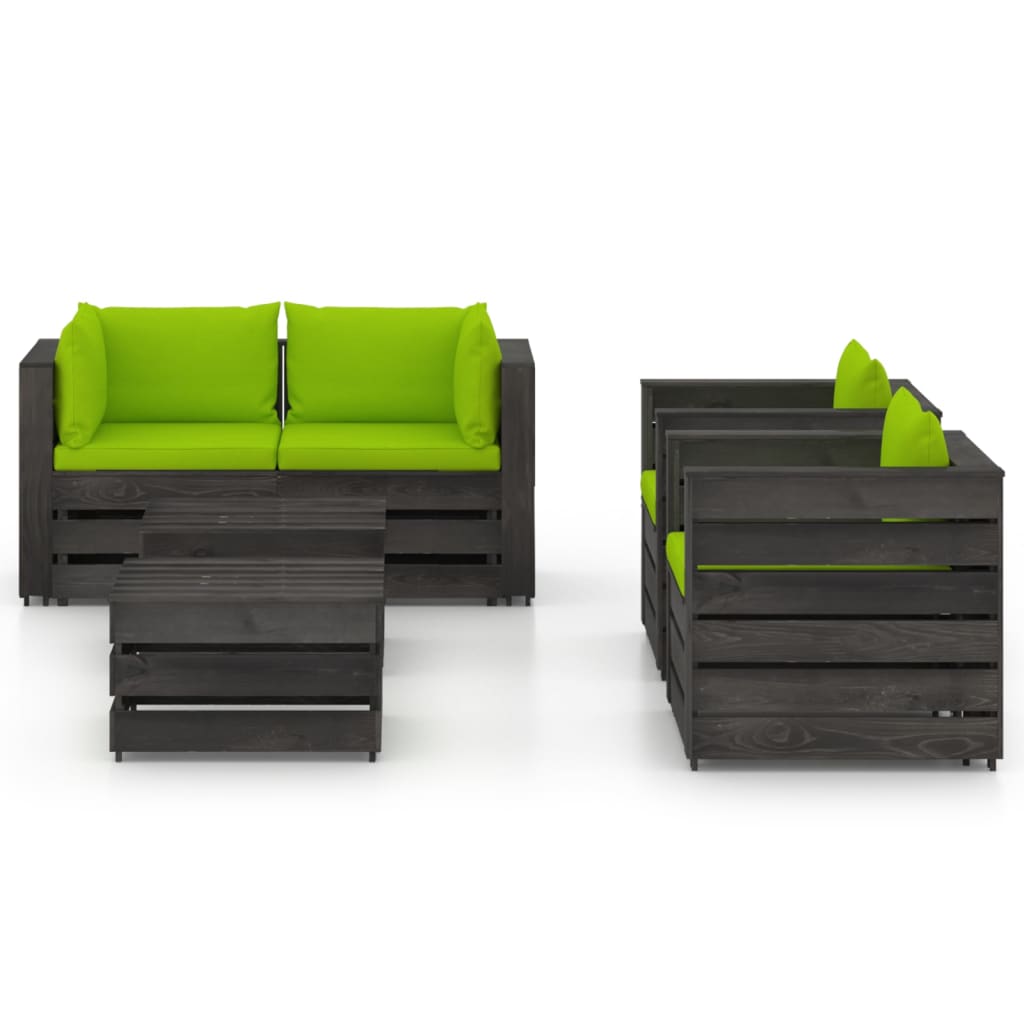 

vidaXL 6-delige Loungeset met kussens grijs geïmpregneerd hout