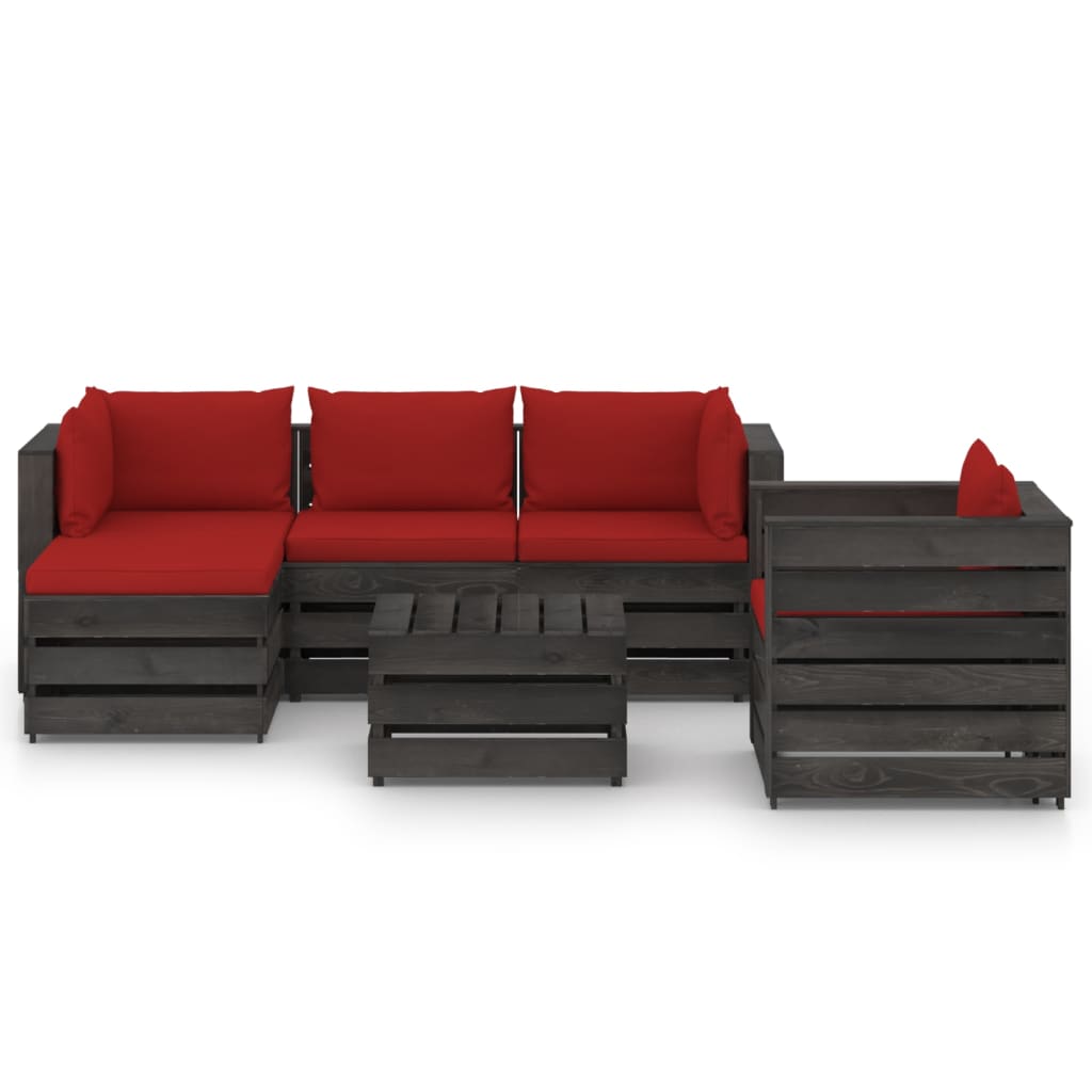 

vidaXL 6-delige Loungeset met kussens grijs geïmpregneerd hout
