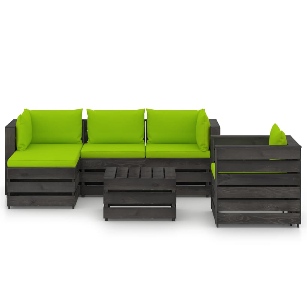 

vidaXL 6-delige Loungeset met kussens grijs geïmpregneerd hout