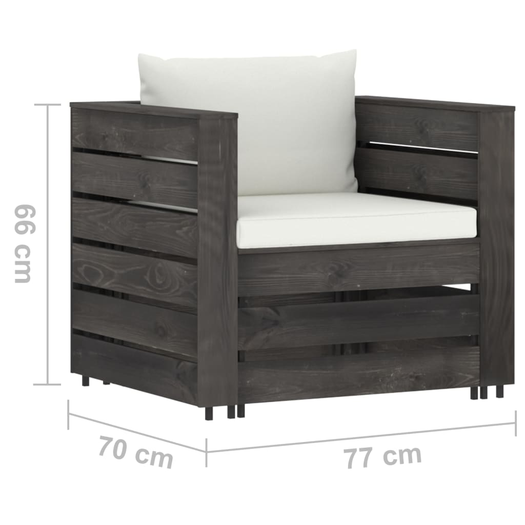 7-delige Loungeset met kussens grijs geïmpregneerd hout
