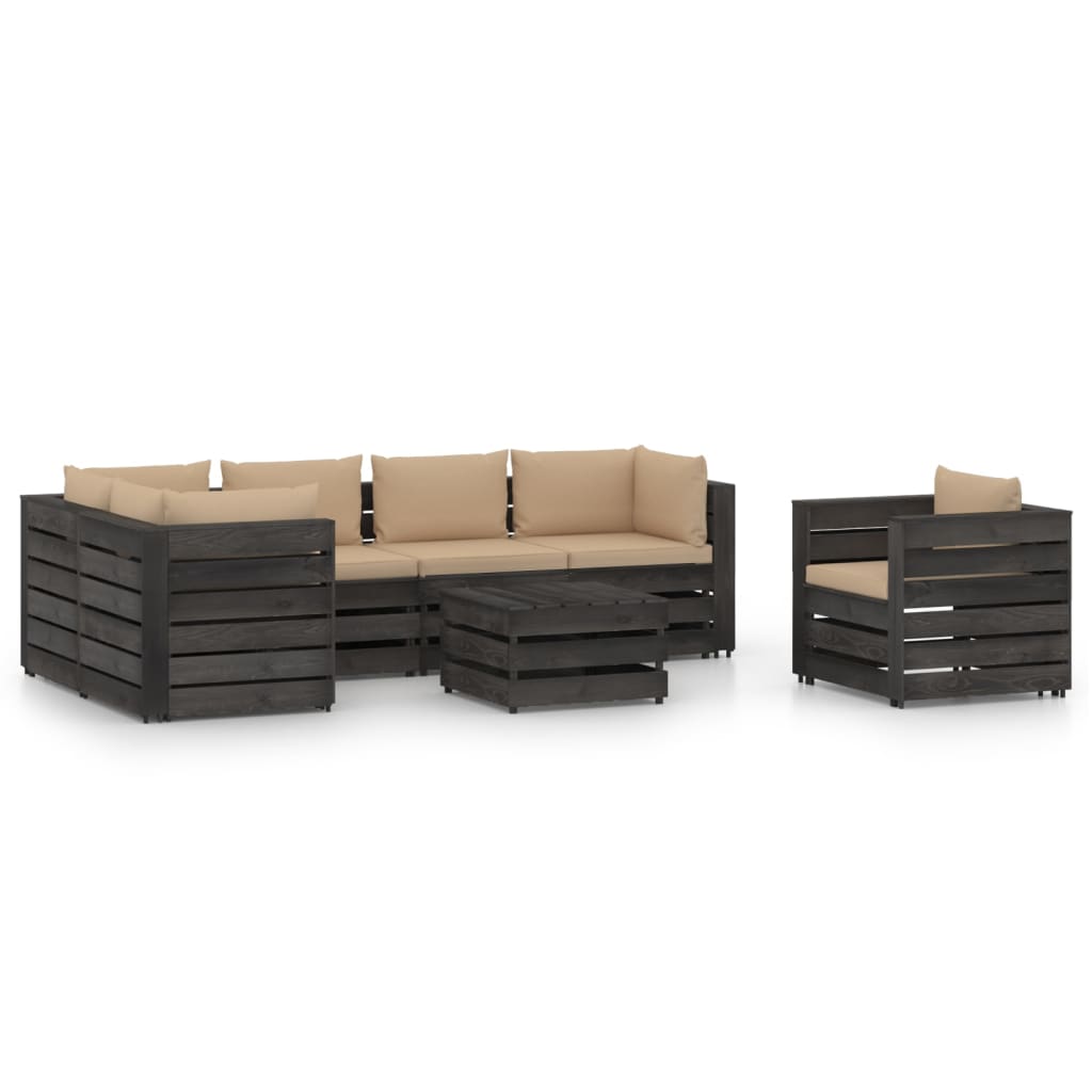 vidaXL Set mobilier de grădină cu perne, 7 piese, gri, lemn tratat Gradina imagine noua