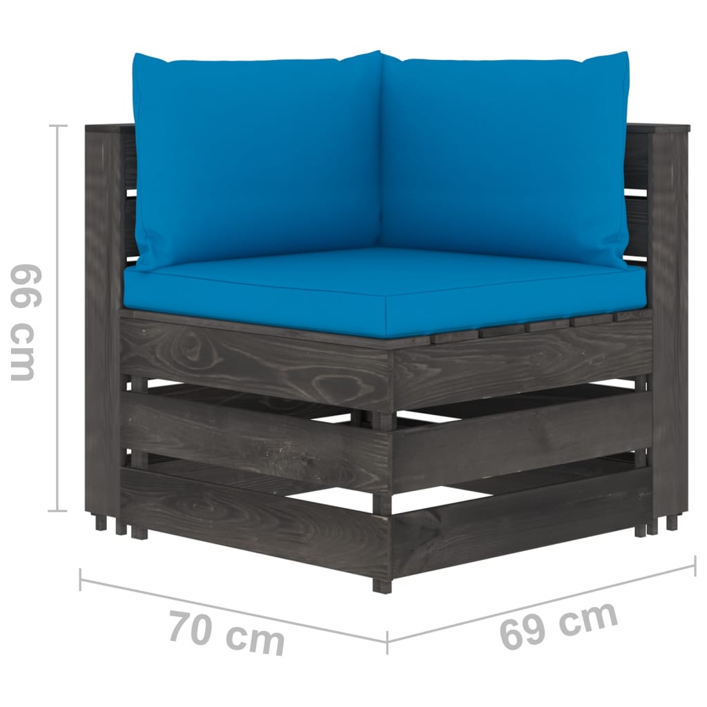 Zestaw wypoczynkowy ogrodowy - drewno sosnowe, impregnowane, jasnoniebieskie poduszki - 75 znaków