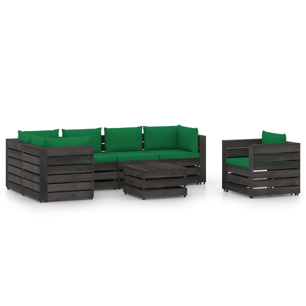 Zestaw wypoczynkowy ogrodowy - drewno sosnowe, zielone poduszki - 75 znaków