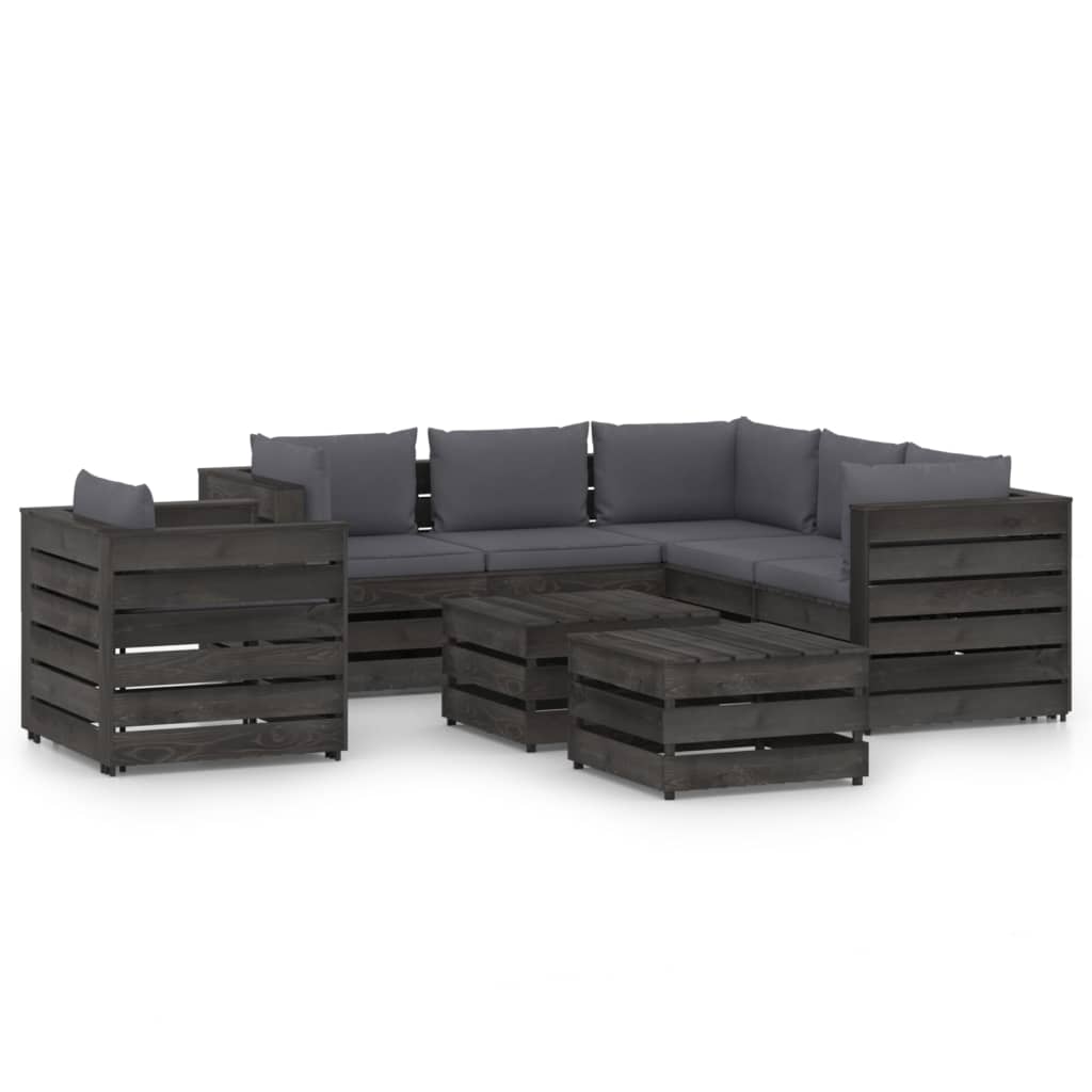 Salon de jardin 8 pcs avec coussins Bois imprégné de gris
