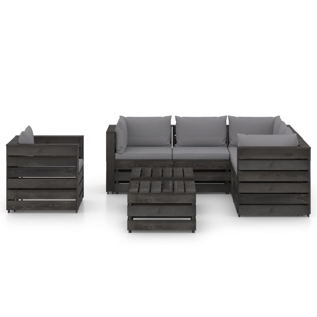 vidaXL 8 pcs conj. lounge jardim + almofadões madeira impreg. cinzento