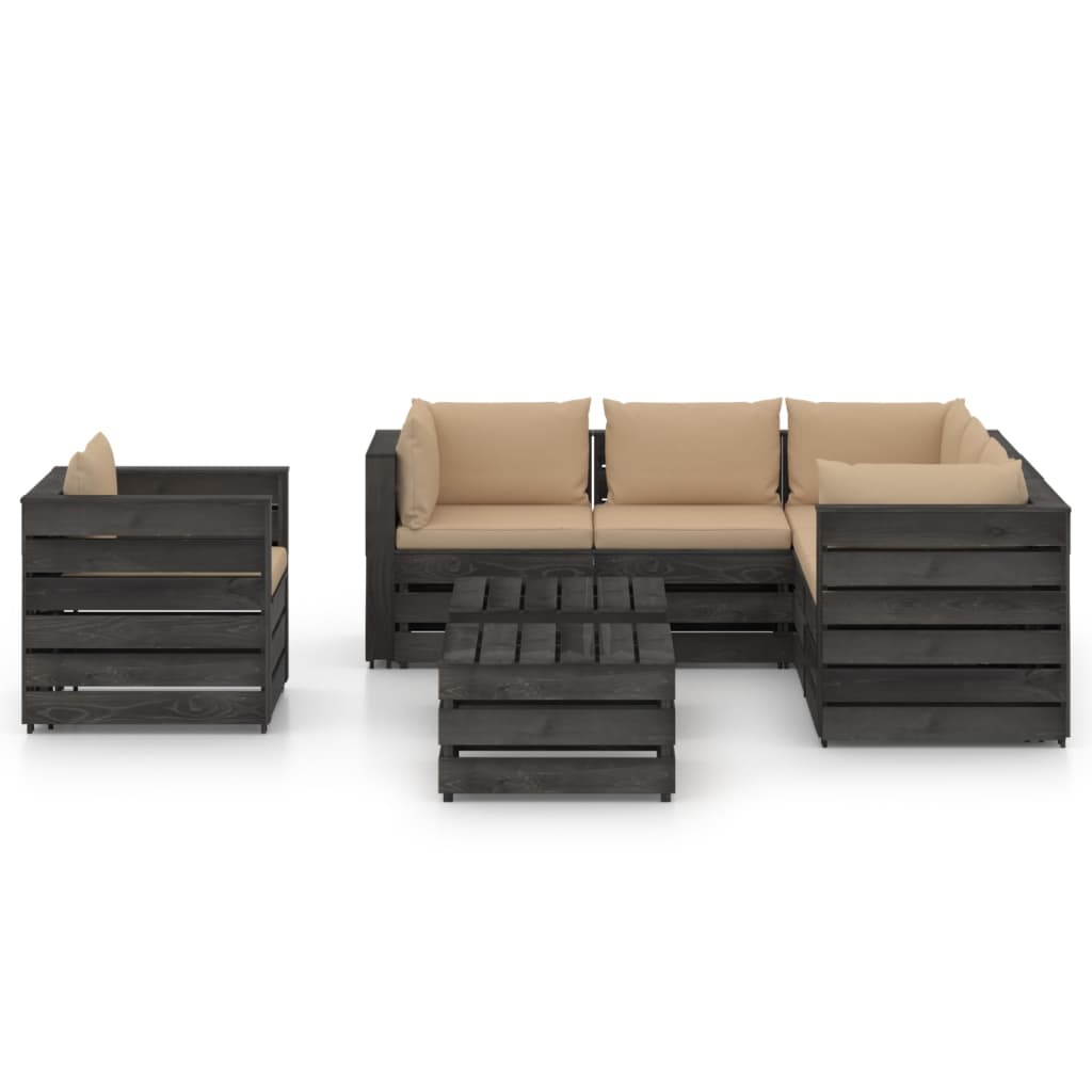 

vidaXL 8-delige Loungeset met kussens grijs geïmpregneerd hout