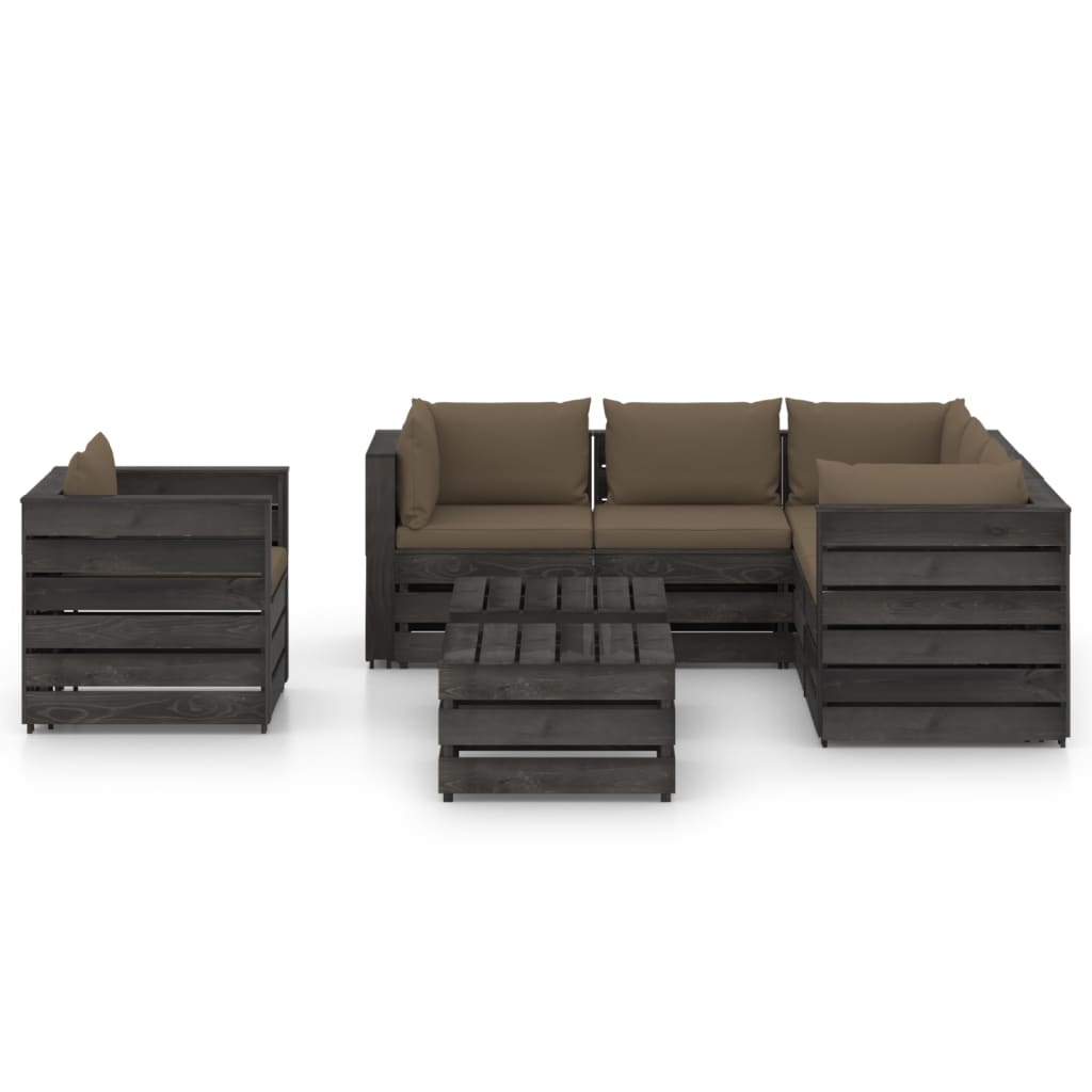 vidaXL Muebles de jardín 8 piezas con cojines madera impregnada gris