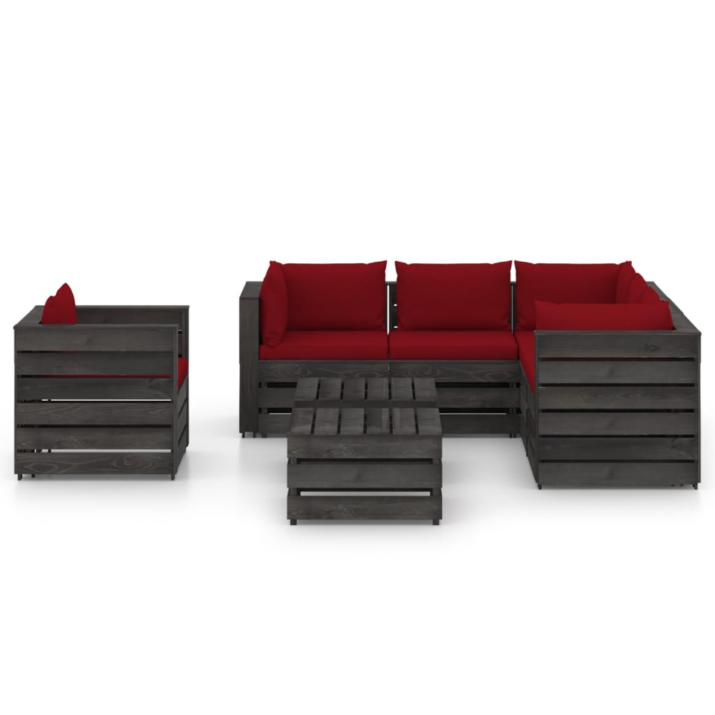 

vidaXL 8-delige Loungeset met kussens grijs geïmpregneerd hout