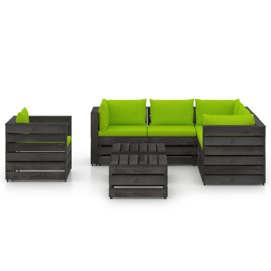 

vidaXL 8-delige Loungeset met kussens grijs geïmpregneerd hout