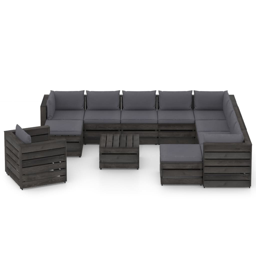 

vidaXL 12-delige Loungeset met kussens grijs geïmpregneerd hout