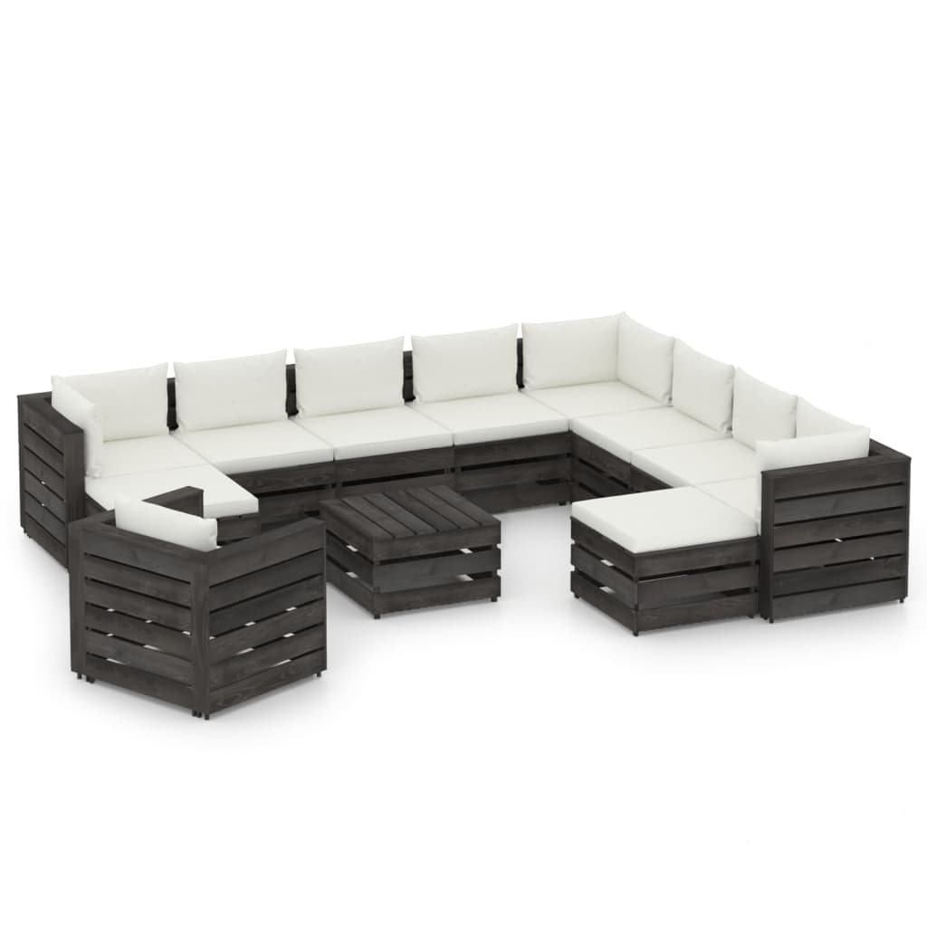 Salon de jardin 12 pcs avec coussins Bois imprégné de gris