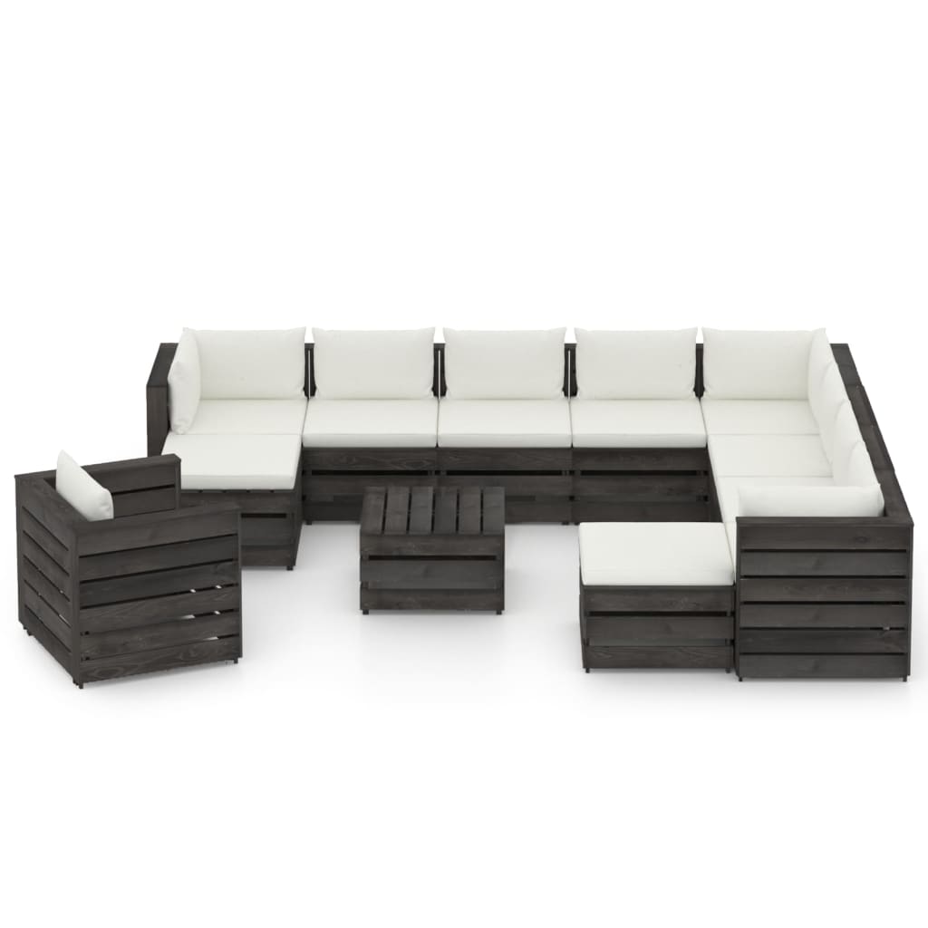 

vidaXL 12-delige Loungeset met kussens grijs geïmpregneerd hout