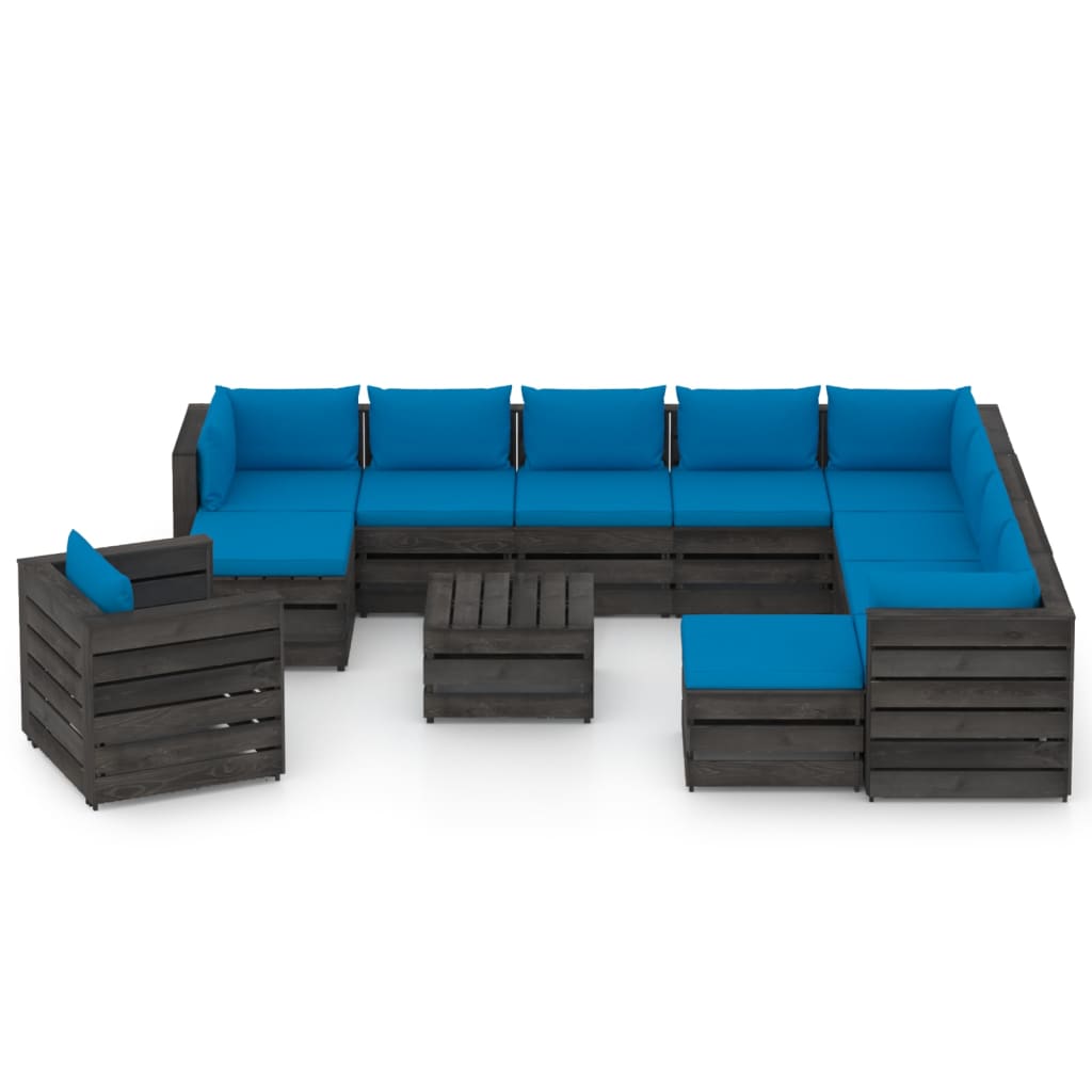 

vidaXL 12-delige Loungeset met kussens grijs geïmpregneerd hout