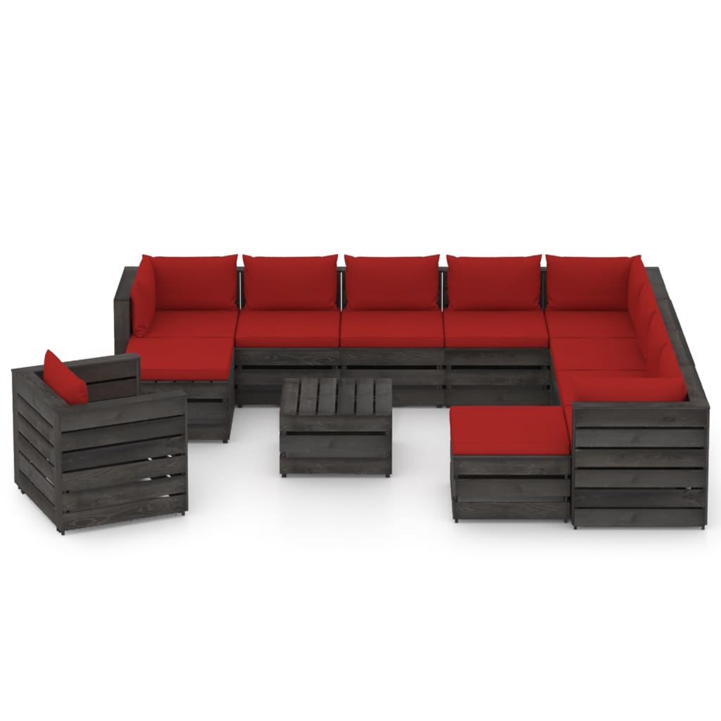 

vidaXL 12-delige Loungeset met kussens grijs geïmpregneerd hout