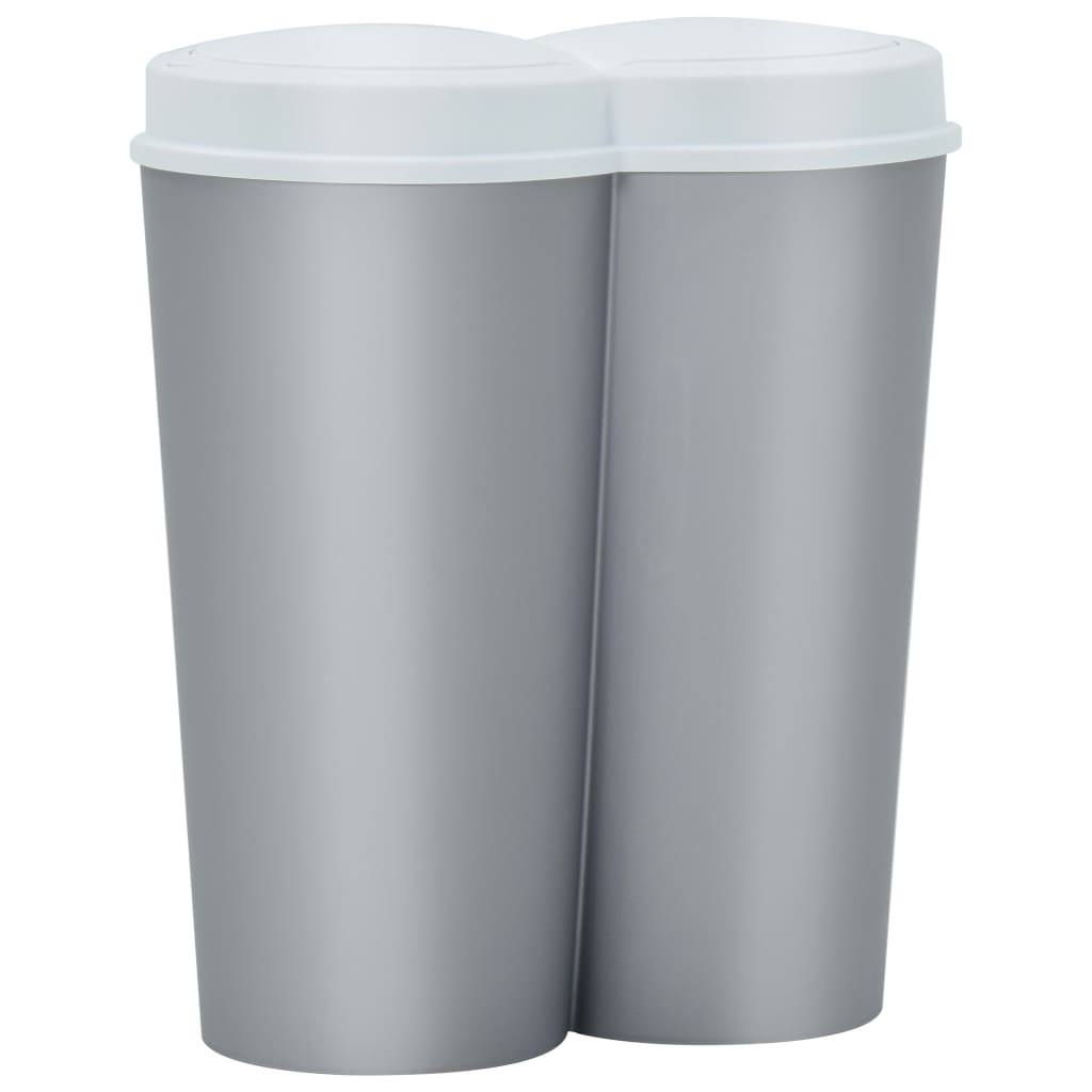 vidaXL Coș de gunoi dublu, argintiu și alb, 50 L vidaXL