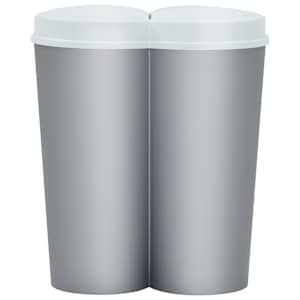 vidaXL Dwukomorowy kosz na śmieci, srebrno-biały, 50 L