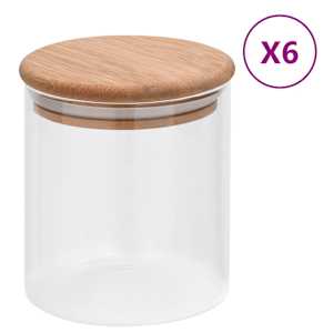 vidaXL klaasist s&auml;ilituspurgid, bambusest kaanega, 6 tk, 600 ml