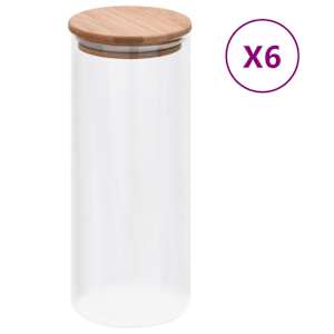 vidaXL klaasist s&auml;ilituspurgid, bambusest kaanega, 6 tk, 1000 ml