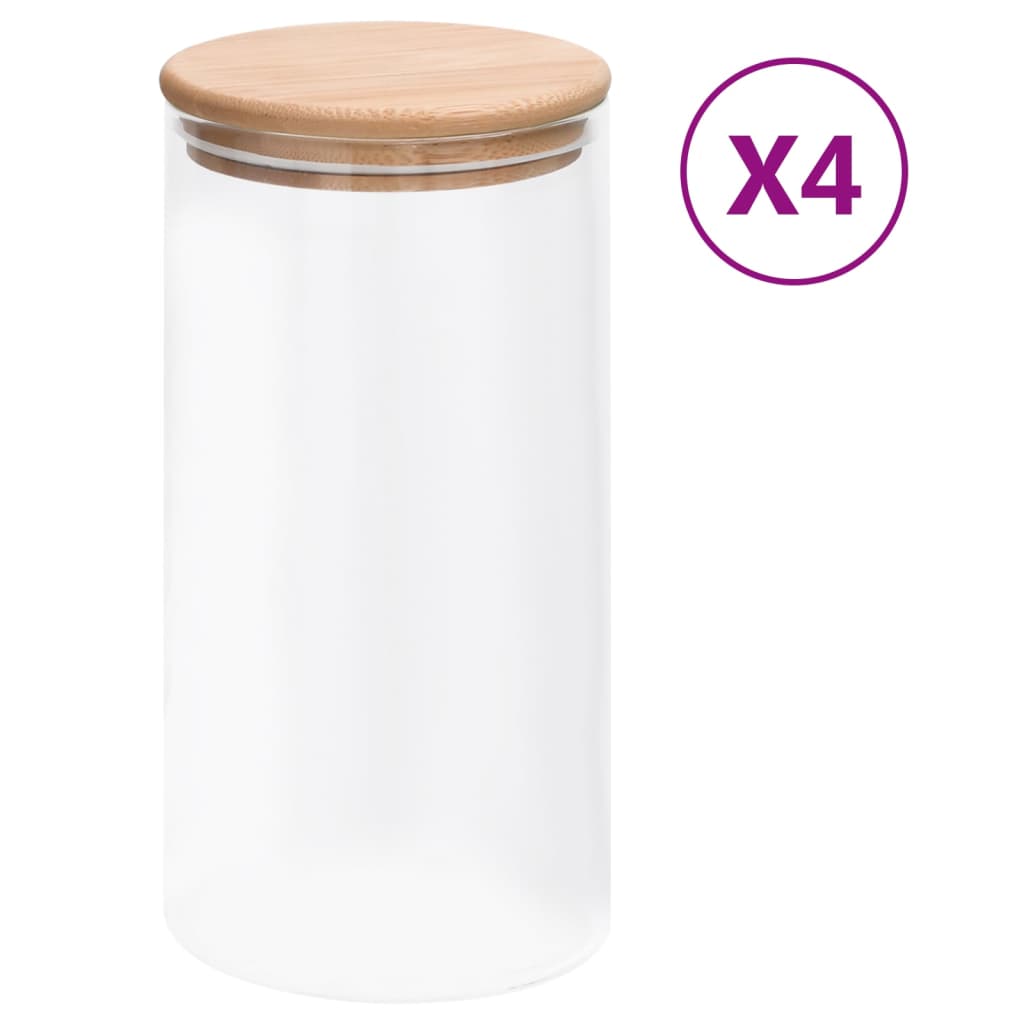 vidaXL Borcane de depozitare din sticlă capac de bambus 4 buc. 1200 ml vidaxl.ro