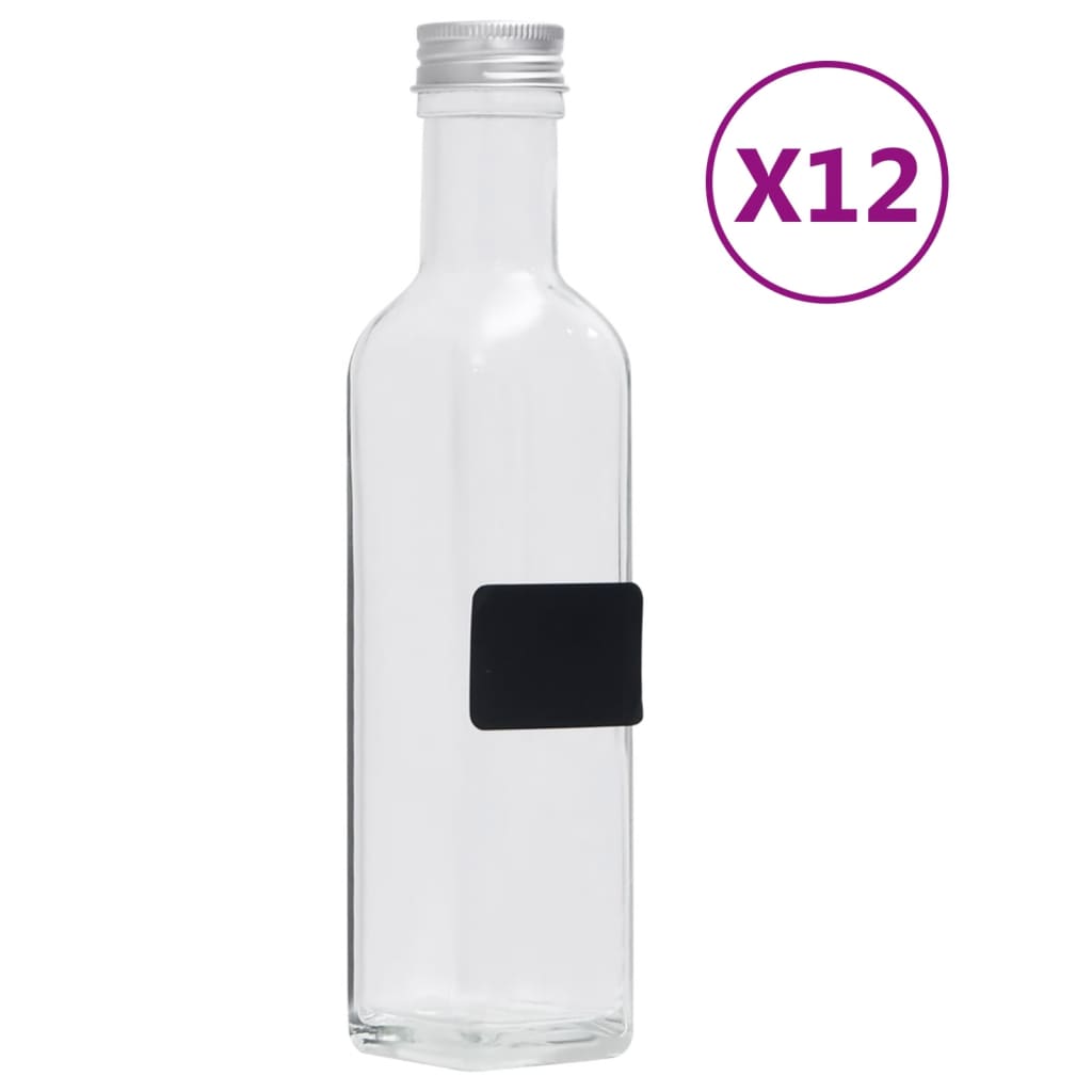 Glasflaschen mit Schraubverschluss 12 Stk. Quadratisch 250 ml