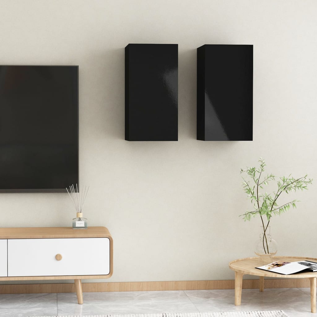  TV skrinky 2 ks lesklé čierne 30,5x30x60 cm drevotrieska