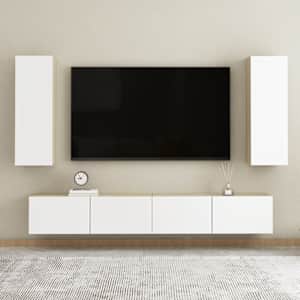 TV stolek bílý a dub sonoma 30,5x30x90 cm kompozitní dřevo - obrázek 9