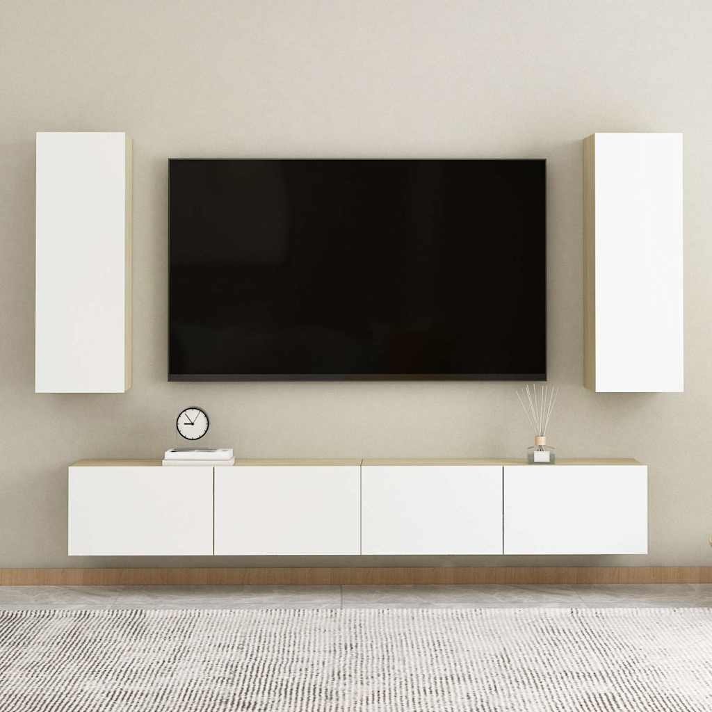 TV omarica 2 kosa bela in sonoma hrast 30,5x30x90 cm